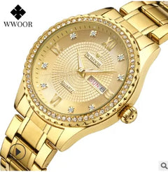 WWOOR Diamond Women's Fashion Dress Gold Quartz Watch