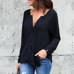 Women's V-Neck Buttoned Chiffon Blouse