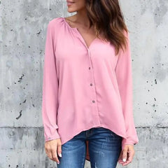 Women's V-Neck Buttoned Chiffon Blouse