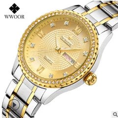 WWOOR Diamond Women's Fashion Dress Gold Quartz Watch