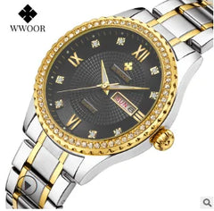 WWOOR Diamond Women's Fashion Dress Gold Quartz Watch