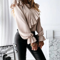 Lady Office Work Ruffles O-Neck Blouse