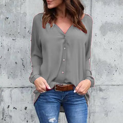 Women's V-Neck Buttoned Chiffon Blouse