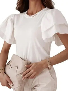 Office Lady Elegant O-Neck Solid Simple Blouse